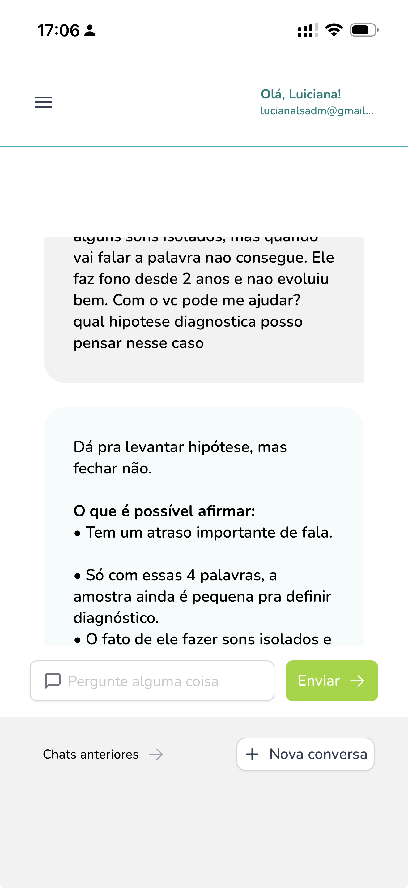 Tela da LeticIA no App Decola Fala